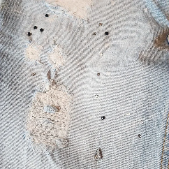 Free People | Distressed & Bedazzeled Light Blue Jeans - Picture 2 of 14